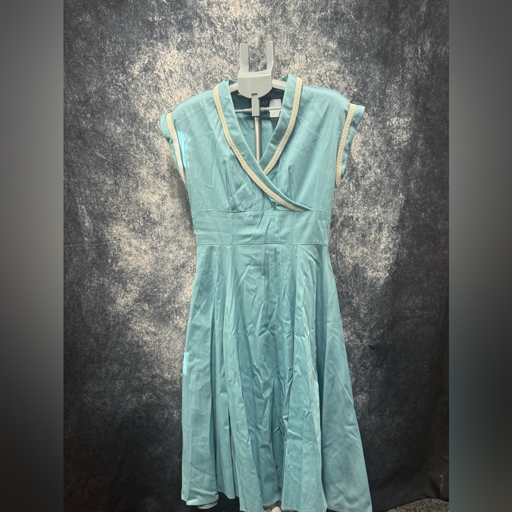 Collectif Vintage Elegant Blue Cap Sleeve Dress